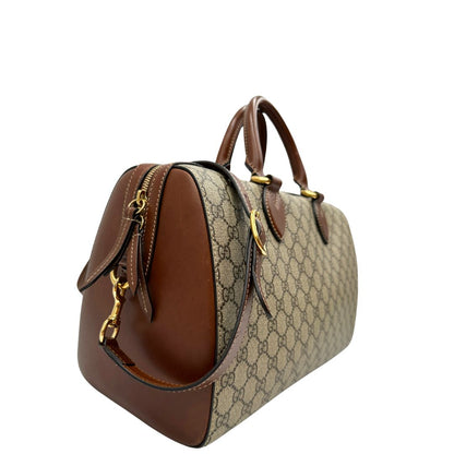 lato Bauletto Gucci in canvas GG e pelle marrone, di lusso, originale, usato 