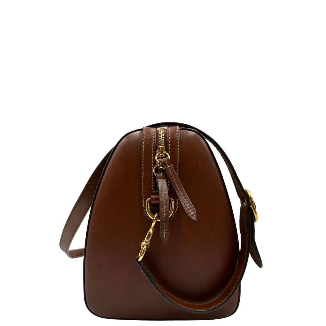 lato Bauletto Gucci in canvas GG e pelle marrone, di lusso, originale, usato 