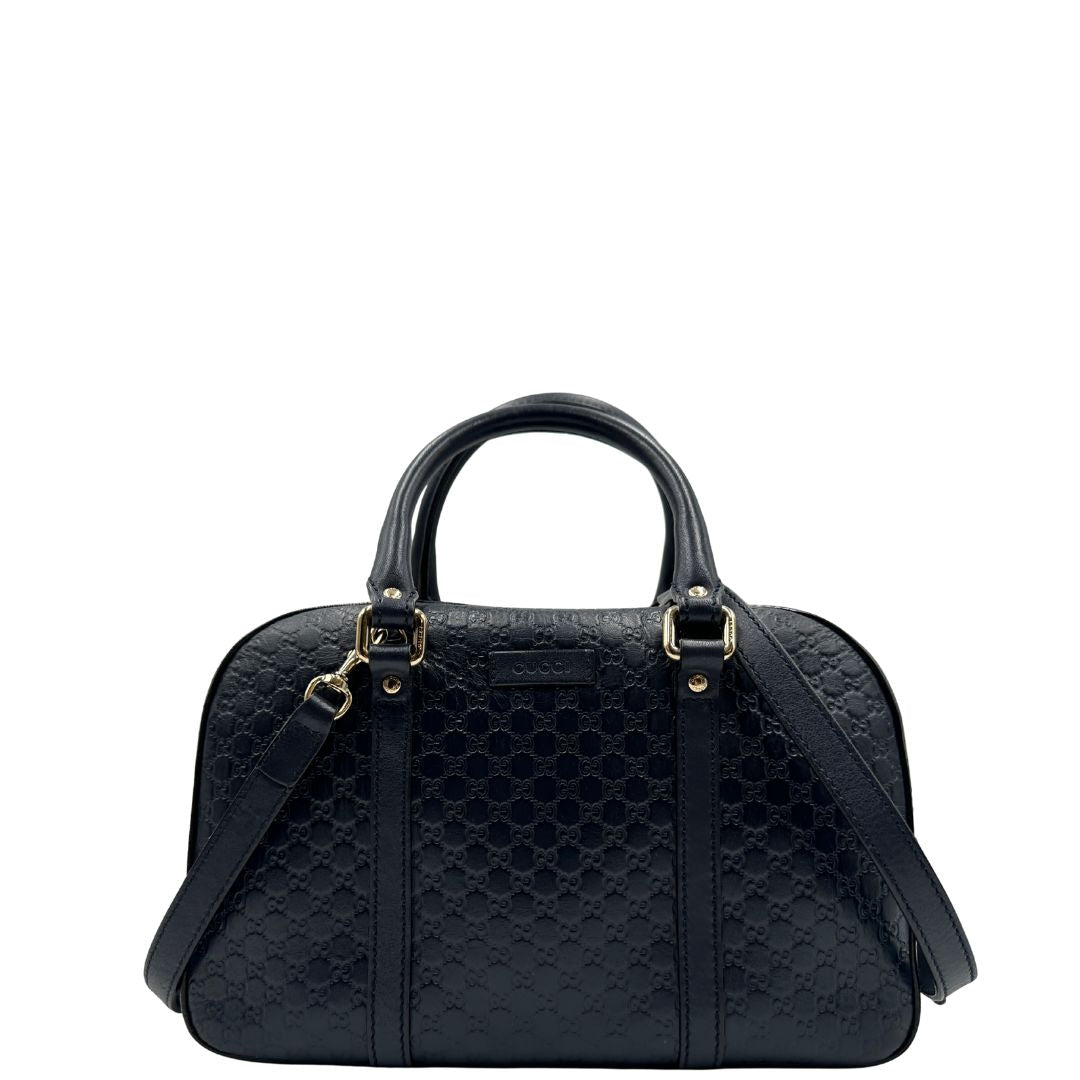 front  Bauletto Gucci in pelle blu notte trama microguccissima, di lusso, originale, usata