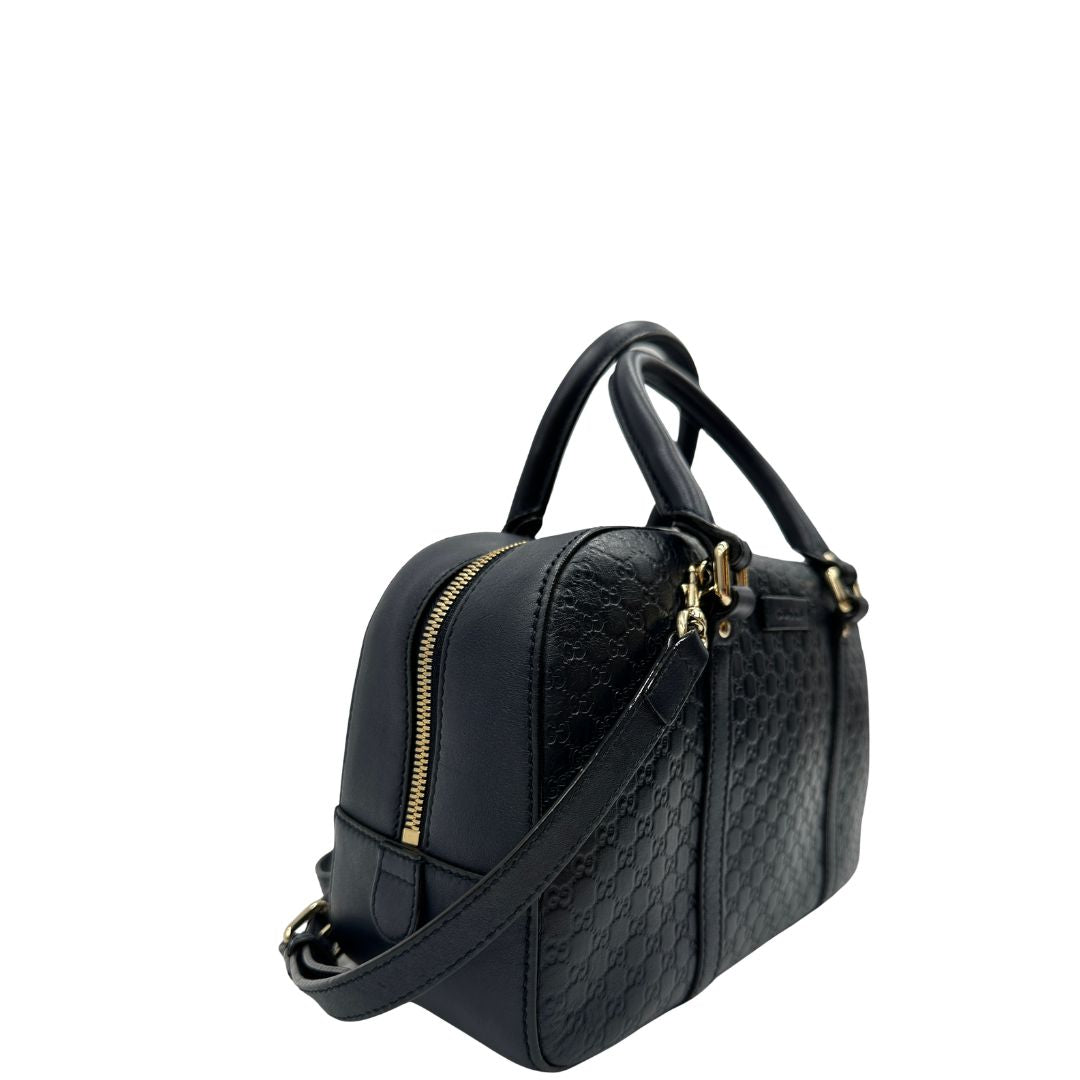lato  Bauletto Gucci in pelle blu notte trama microguccissima, di lusso, originale, usata
