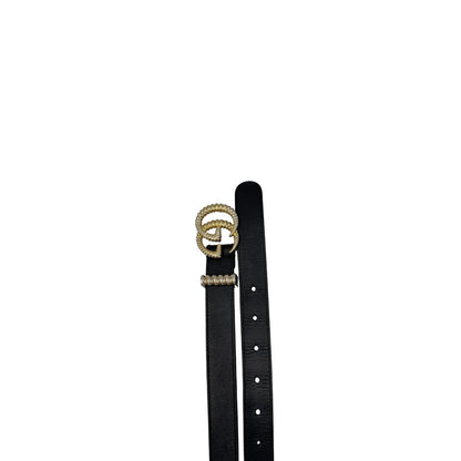Cintura Gucci Marmont in pelle nera con fibbia GG in metallo dorato