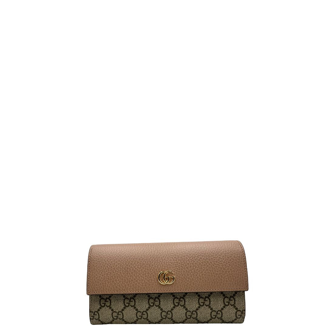 Portafoglio Gucci in canvas GG con fintiure in pelle rosa