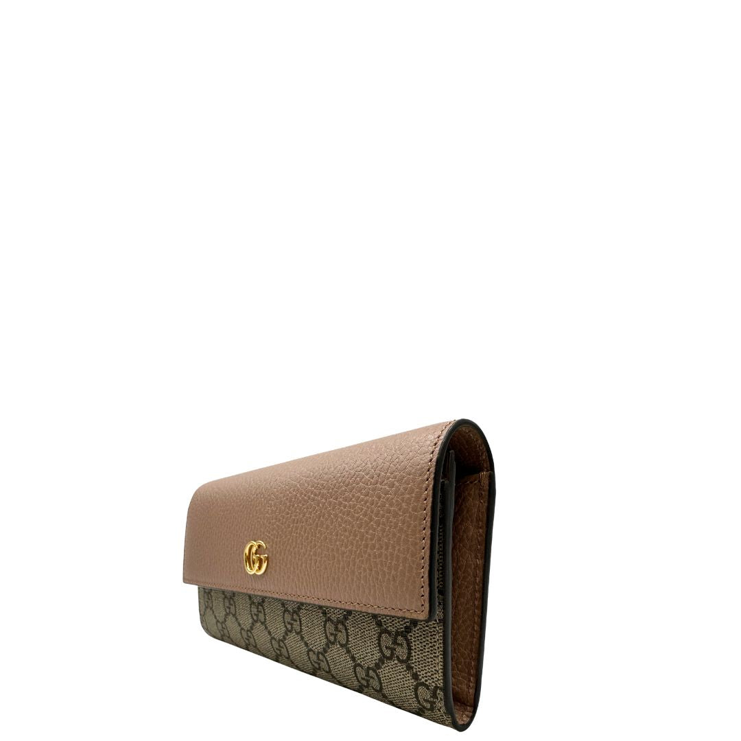 Portafoglio Gucci in canvas GG con fintiure in pelle rosa