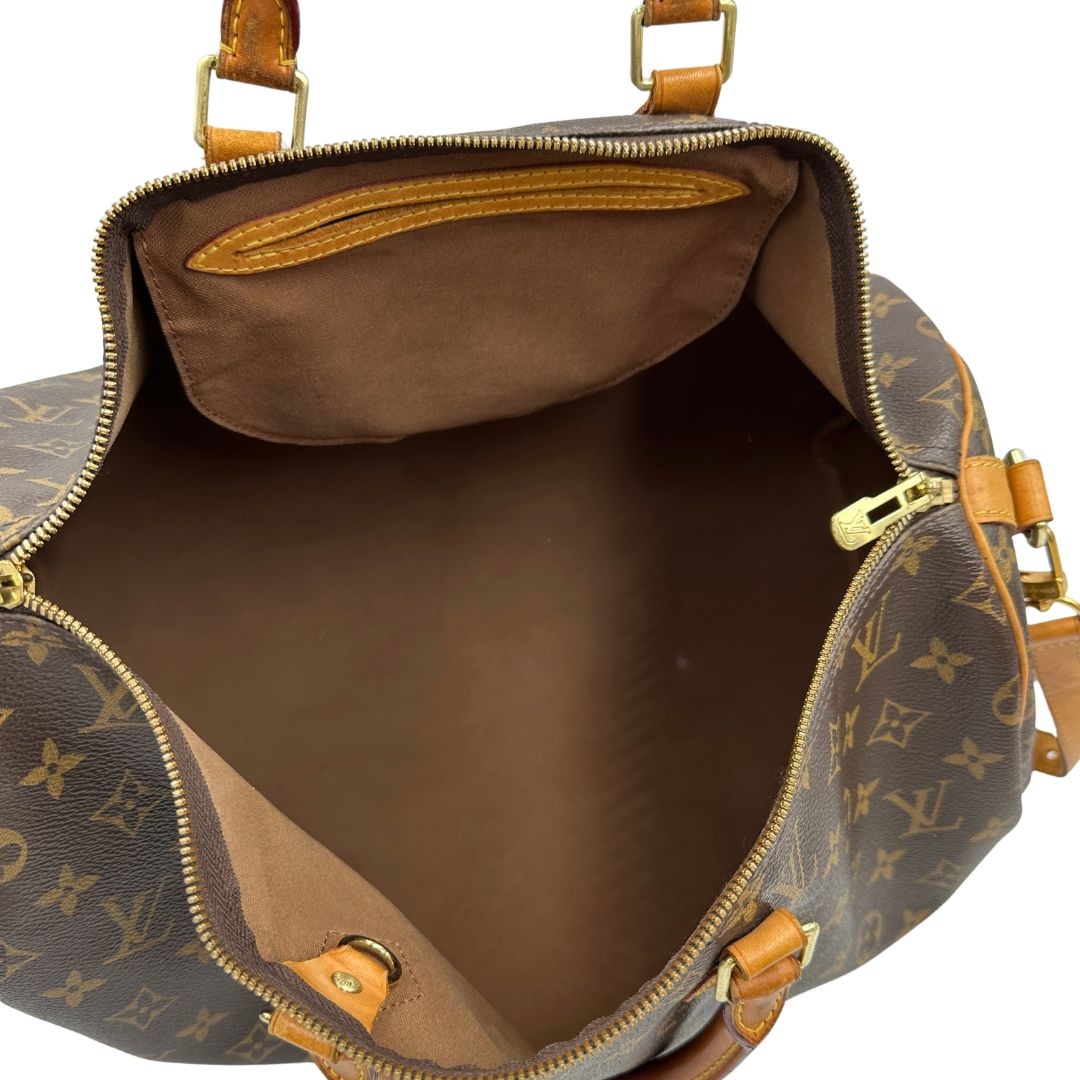 interno  Speedy Louis Vuitton in canvas marrone, di lusso, originale, ottime condizioni, usata 
