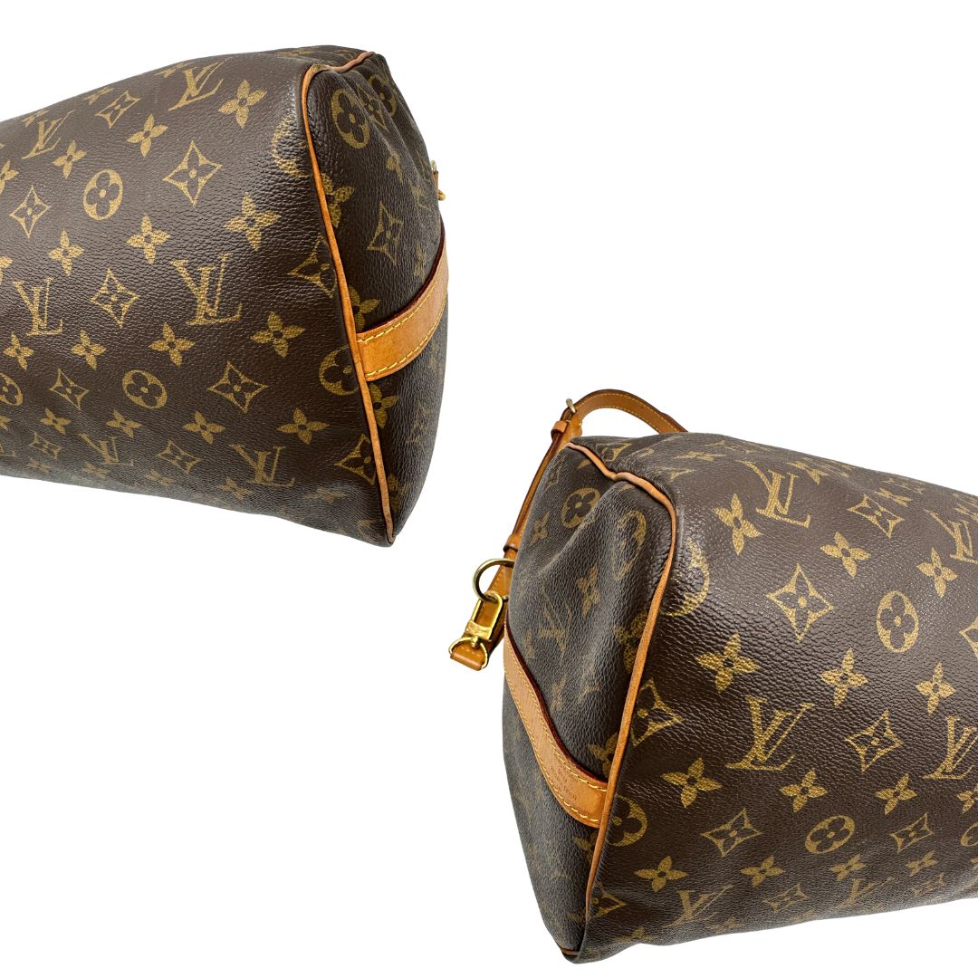 angoli  Speedy Louis Vuitton in canvas marrone, di lusso, originale, ottime condizioni, usata 