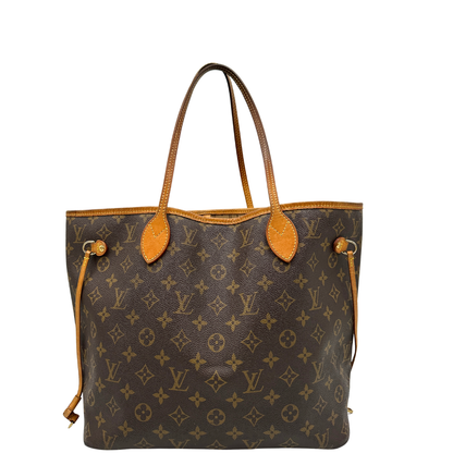 Front, Louis Vuitton Neverfull nella versione MM in canvas monogram. Indossabile a spalla. Originale, usata, di lusso, in ottime condizioni.