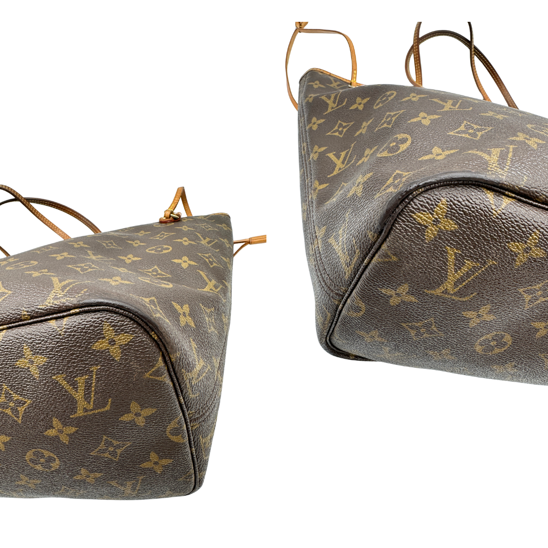Angoli, Louis Vuitton Neverfull nella versione MM in canvas monogram. Indossabile a spalla. Originale, usata, di lusso, in ottime condizioni.