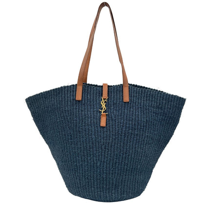 front  Borsa Saint Laurent realizzata in rafia blu 