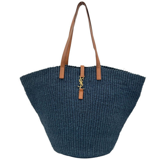 front  Borsa Saint Laurent realizzata in rafia blu 