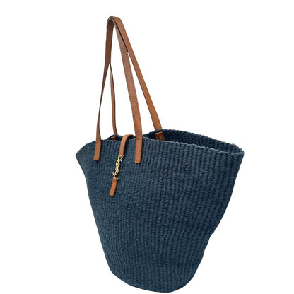lato  Borsa Saint Laurent realizzata in rafia blu 
