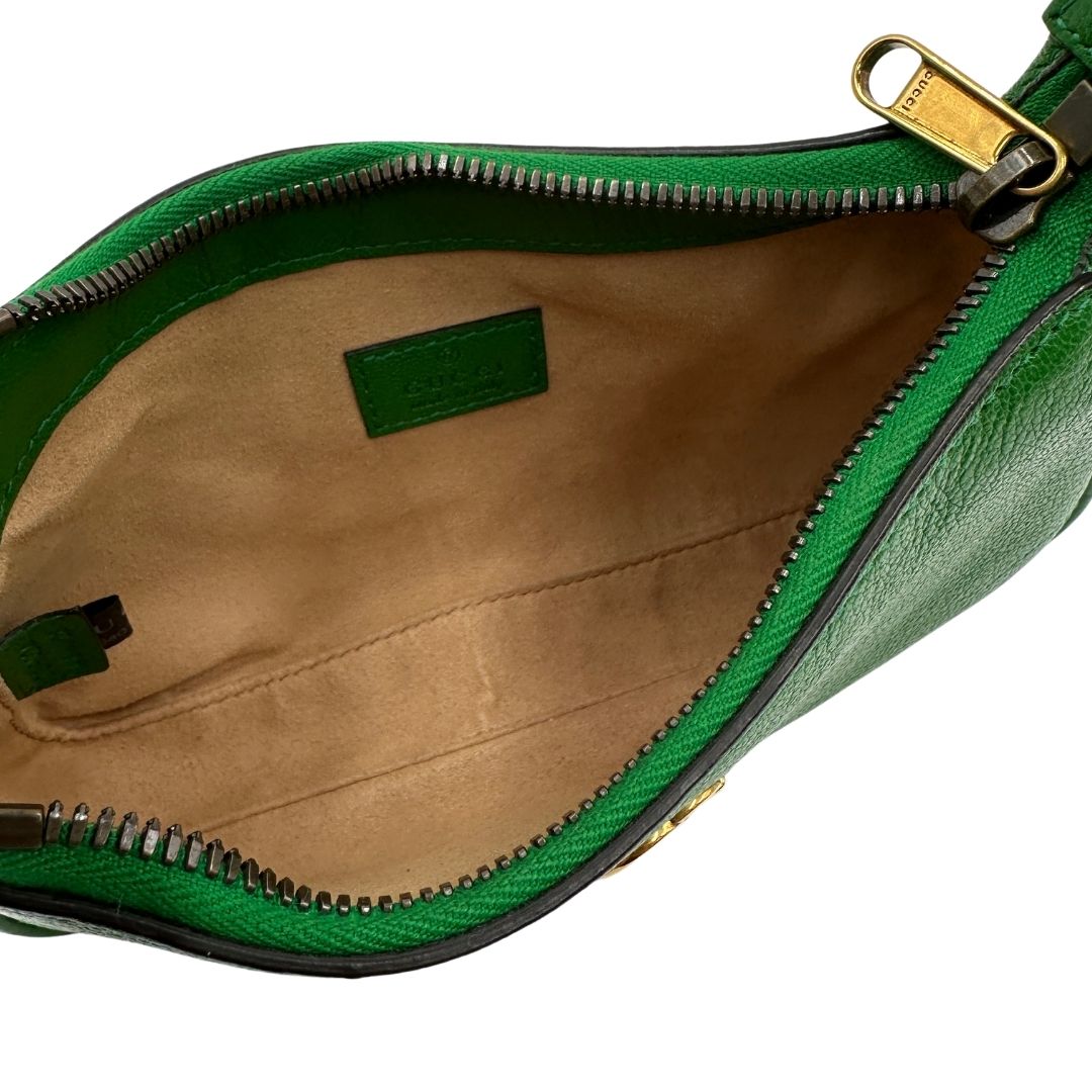 interno  Borsa Gucci Aphrodite mini in pelle verde, di lusso, originale, ottime condizioni, usata 
