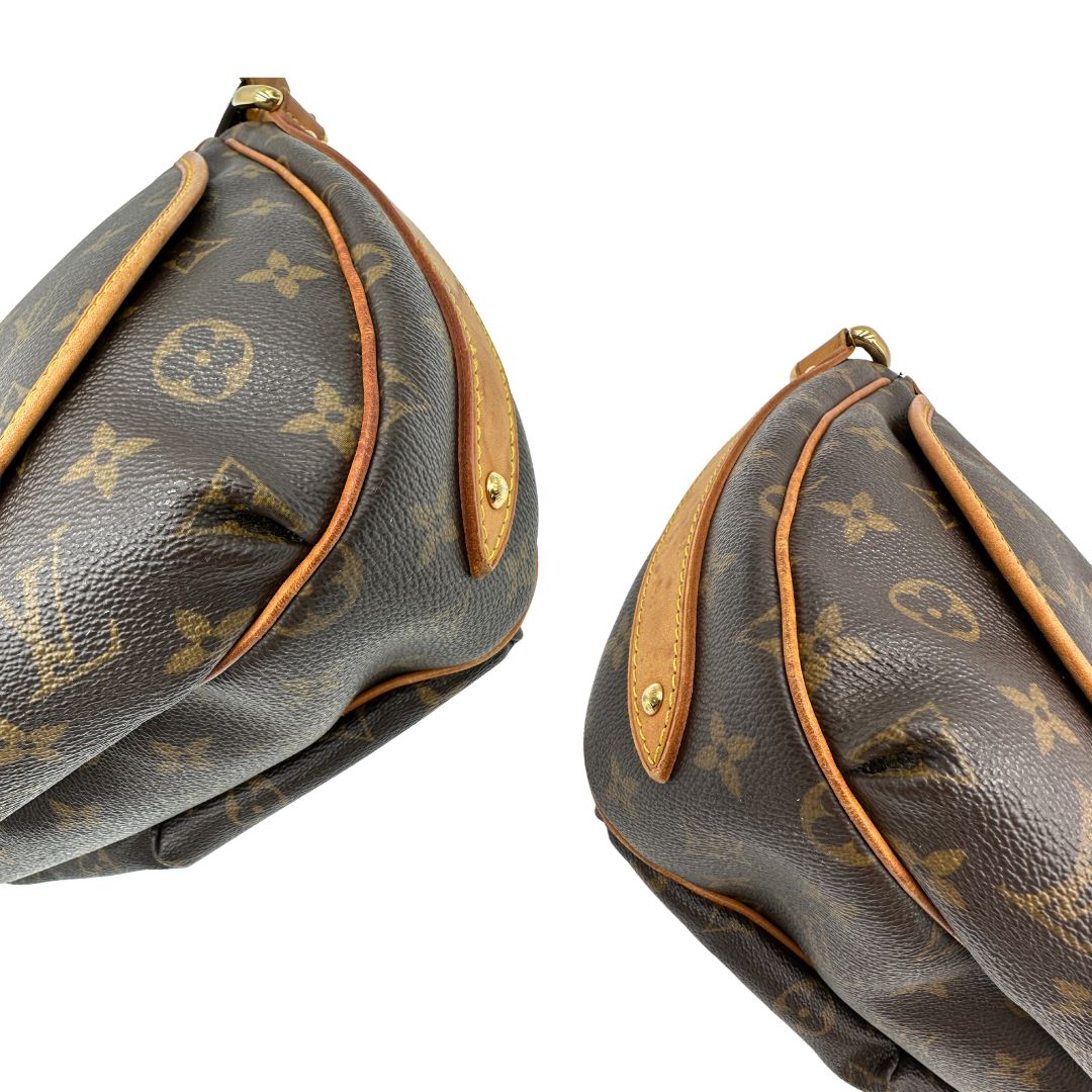  angoli Borsa LV in canvas marrone monogram con finiture in vacchetta naturale