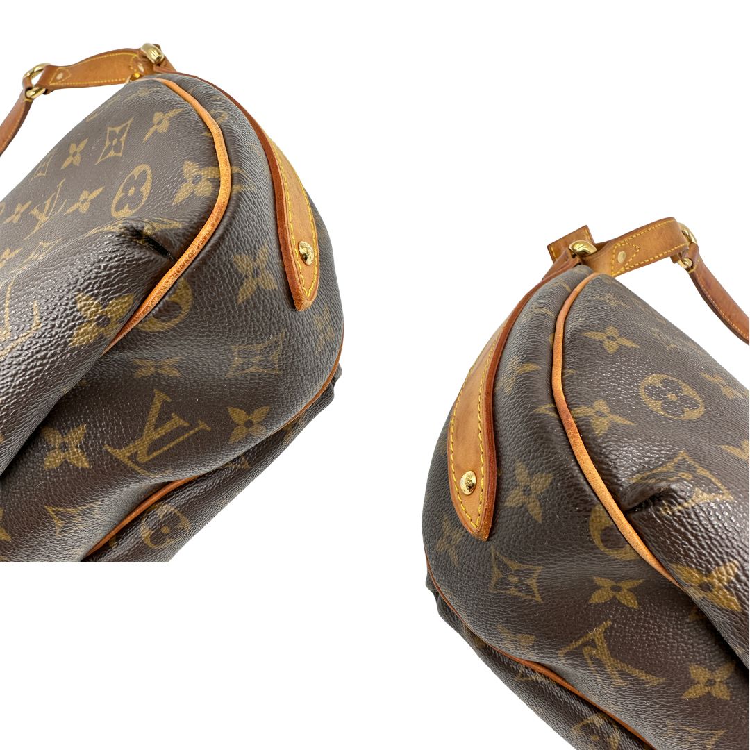  Borsa LV in canvas marrone monogram con finiture in vacchetta naturale