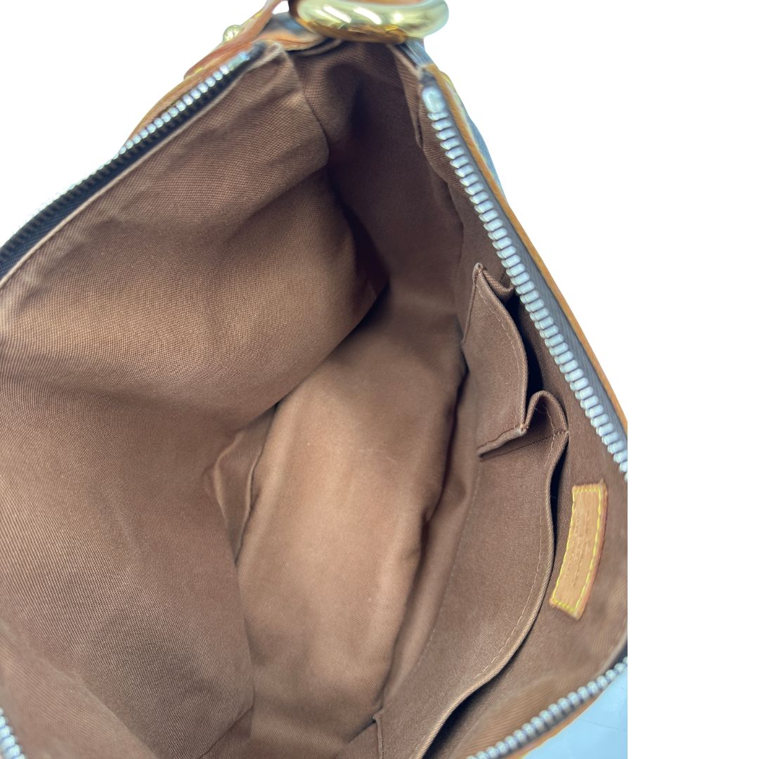  Borsa LV in canvas marrone monogram con finiture in vacchetta naturale