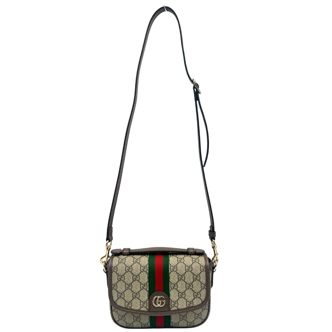 front Tracolla Ophidia GG in canvas e pelle marrone, di lusso, eccellenti condizioni, usata 