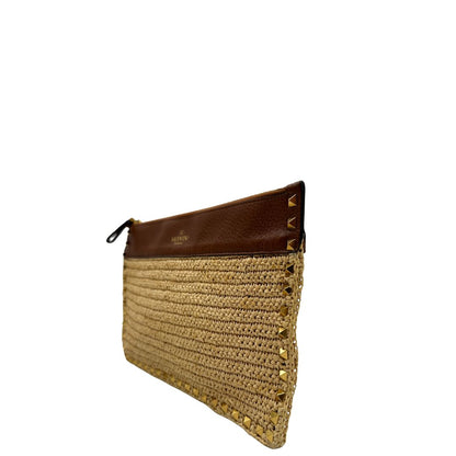 lato  Pochette V.G. in paglia intrecciata beige 