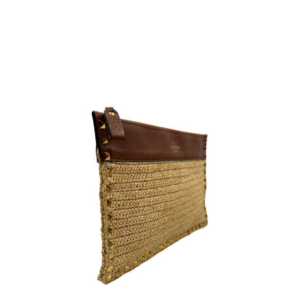 lato  Pochette V.G. in paglia intrecciata beige 