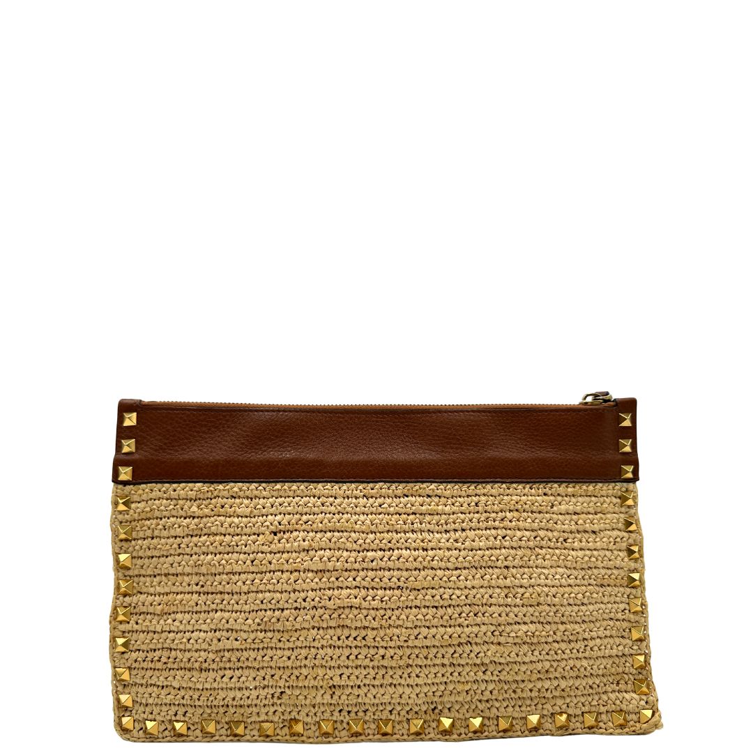 retro  Pochette V.G. in paglia intrecciata beige 