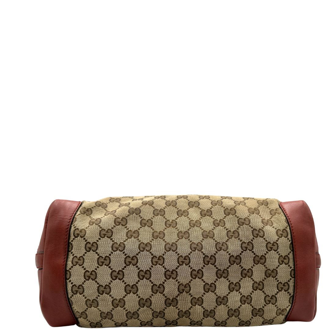 base Borsa Tote Gucci in tessuto GG con finiture in pelle color terracotta 