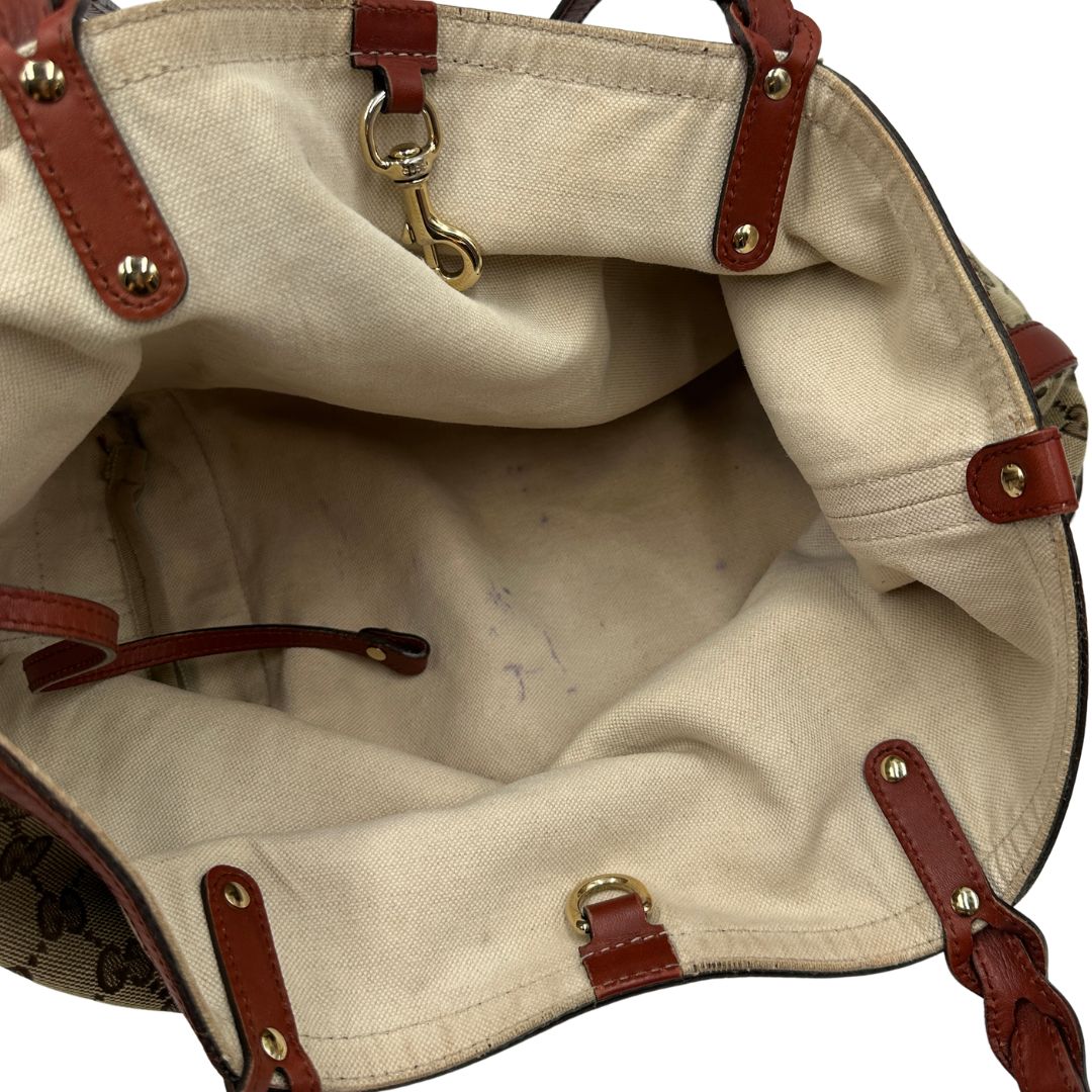 interno Borsa Tote Gucci in tessuto GG con finiture in pelle color terracotta 
