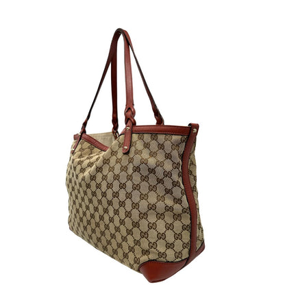 lato Borsa Tote Gucci in tessuto GG con finiture in pelle color terracotta 