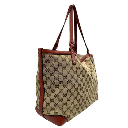 lato Borsa Tote Gucci in tessuto GG con finiture in pelle color terracotta 