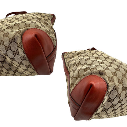 angoli Borsa Tote Gucci in tessuto GG con finiture in pelle color terracotta 