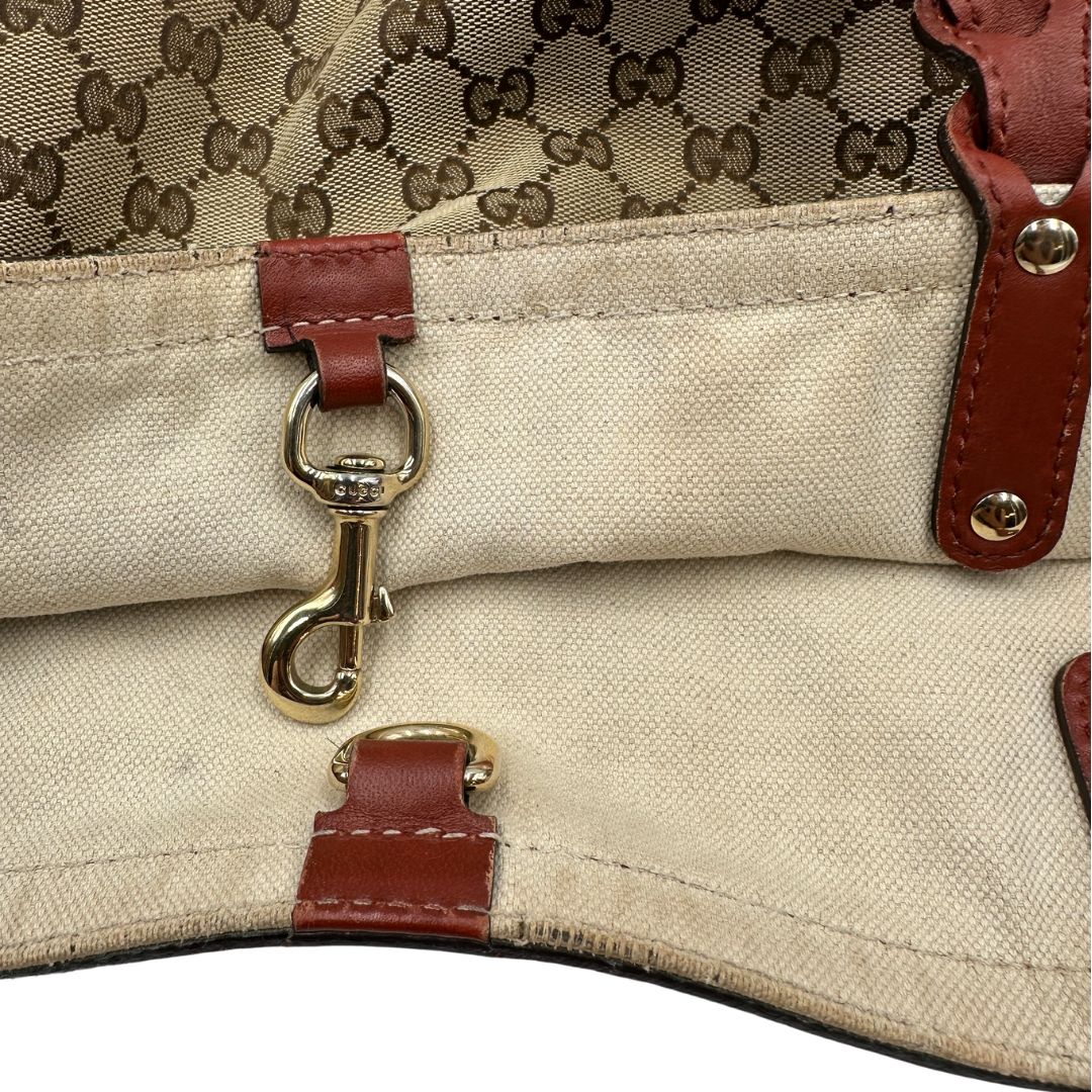 interno Borsa Tote Gucci in tessuto GG con finiture in pelle color terracotta 