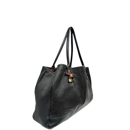 Borsa Gucci in pelle nera GG con dettagli Web verdi e rossi