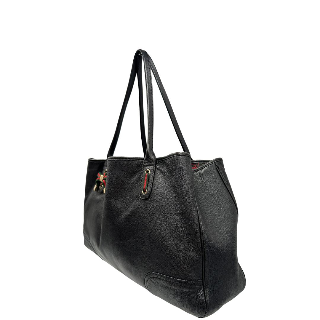 Borsa Gucci in pelle nera GG con dettagli Web verdi e rossi