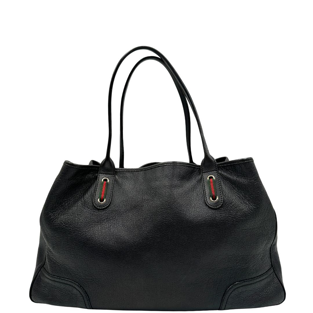 Borsa Gucci in pelle nera GG con dettagli Web verdi e rossi
