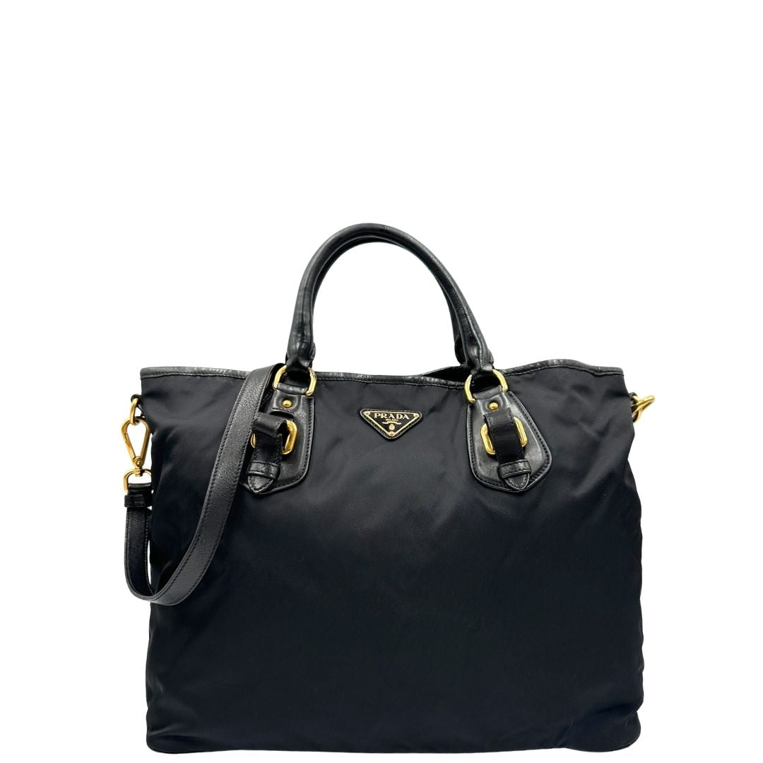 front Borsa Prada in nylon e pelle nera 