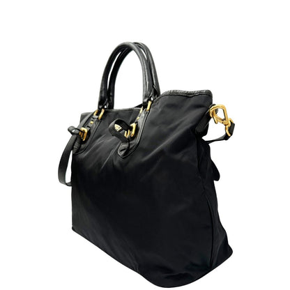 lato Borsa Prada in nylon e pelle nera 