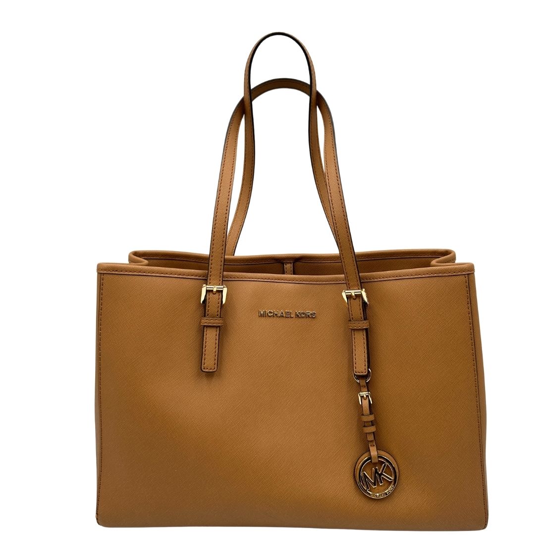 Shopper MK in pelle saffiano cammello front 