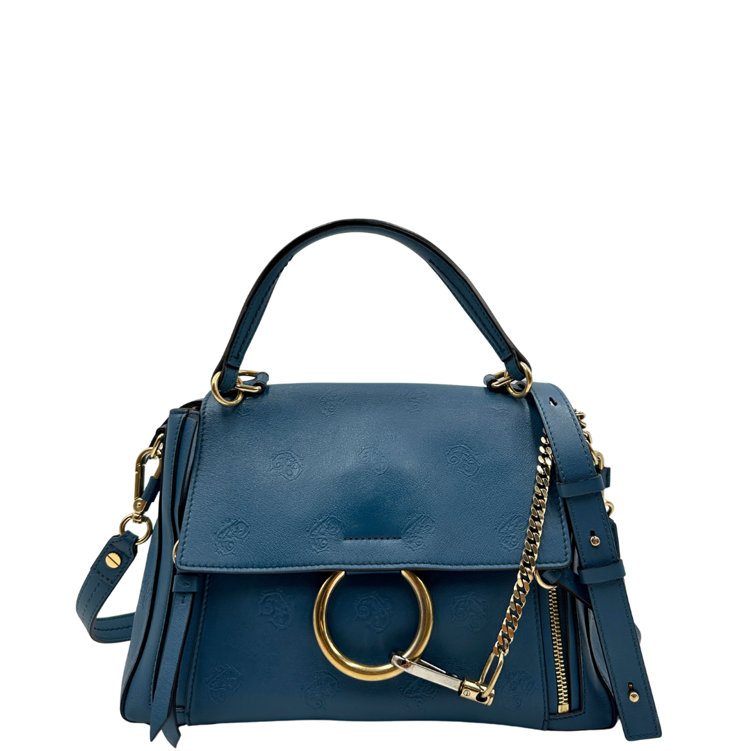 front  Borsa Chloè Faye in pelle color blu petrolio+