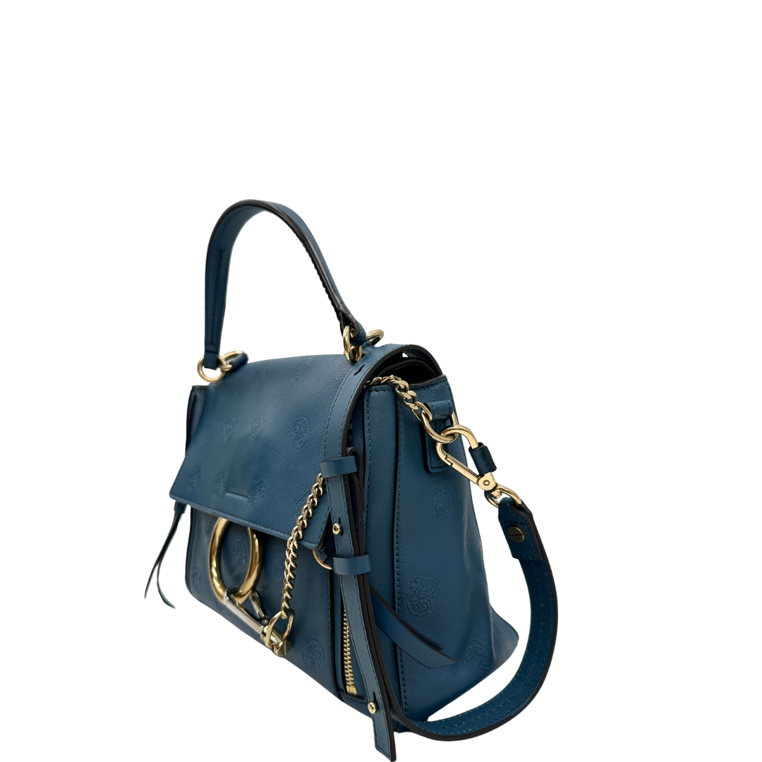 lato  Borsa Chloè Faye in pelle color blu petrolio 