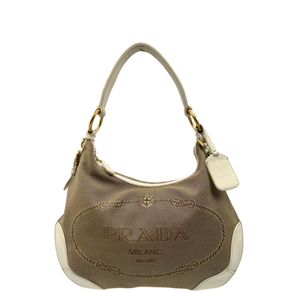 front della Borsa Prada in tessuto color corda 