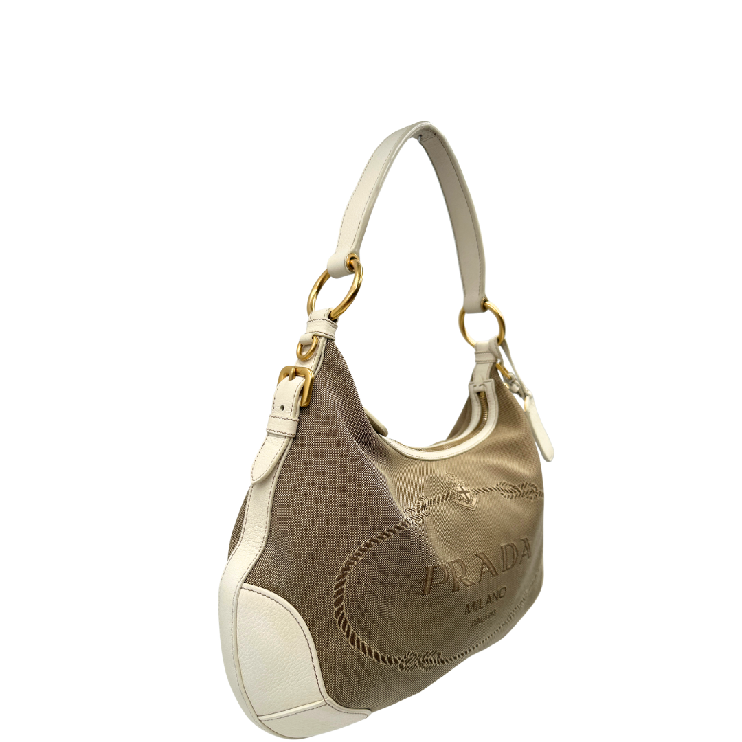lato Borsa Prada in tessuto color corda 
