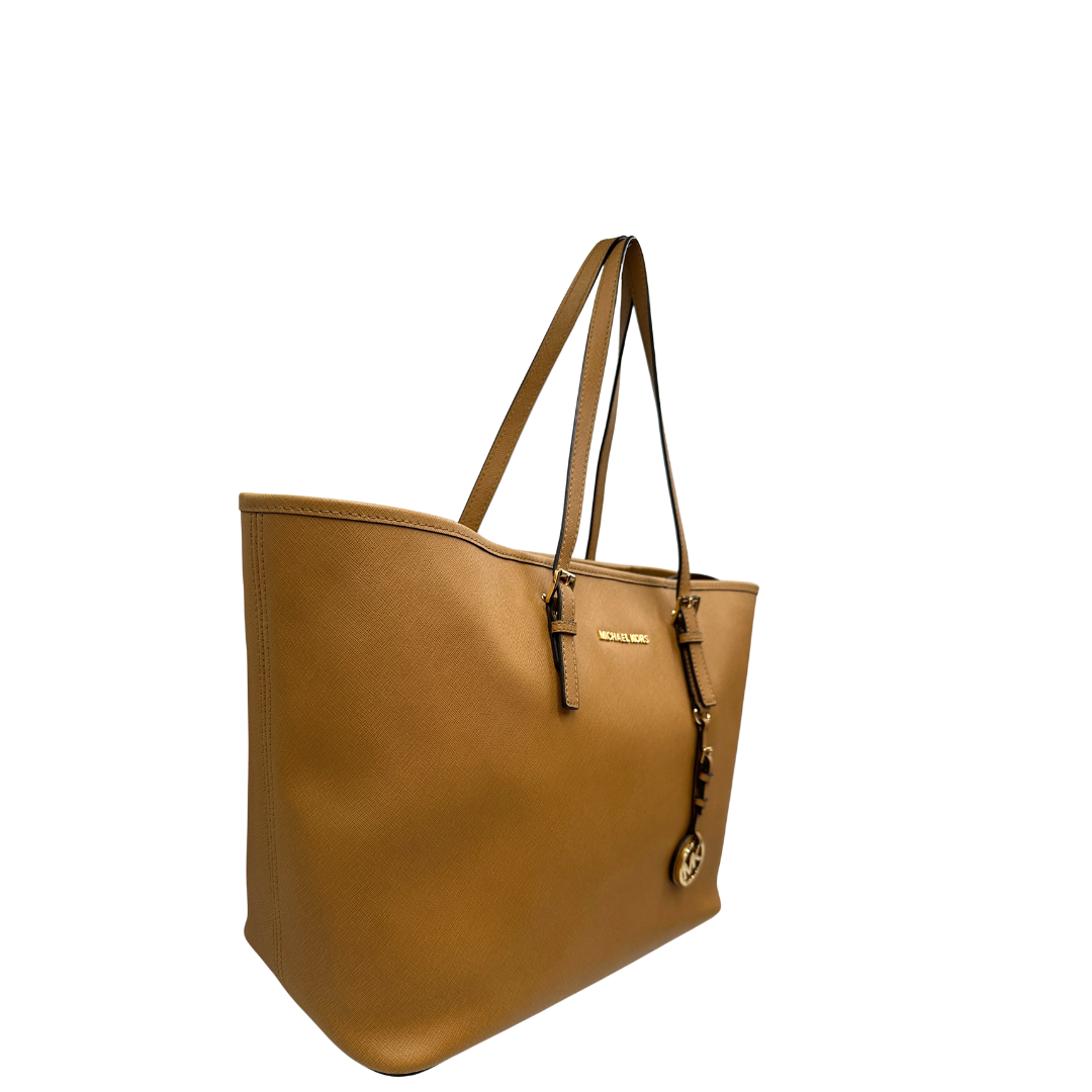 lato Shopper MK in pelle saffiano cammello 