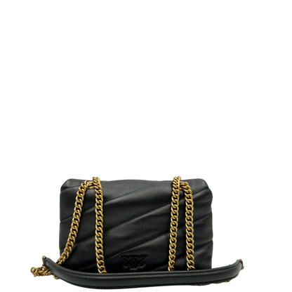 Retro, Borsa Pinko nella versione media in morbida nappa nera trapuntata e hardware dorato, indossabile a tracolla o a spalla. Originale, usata, di lusso, in condizioni eccellenti