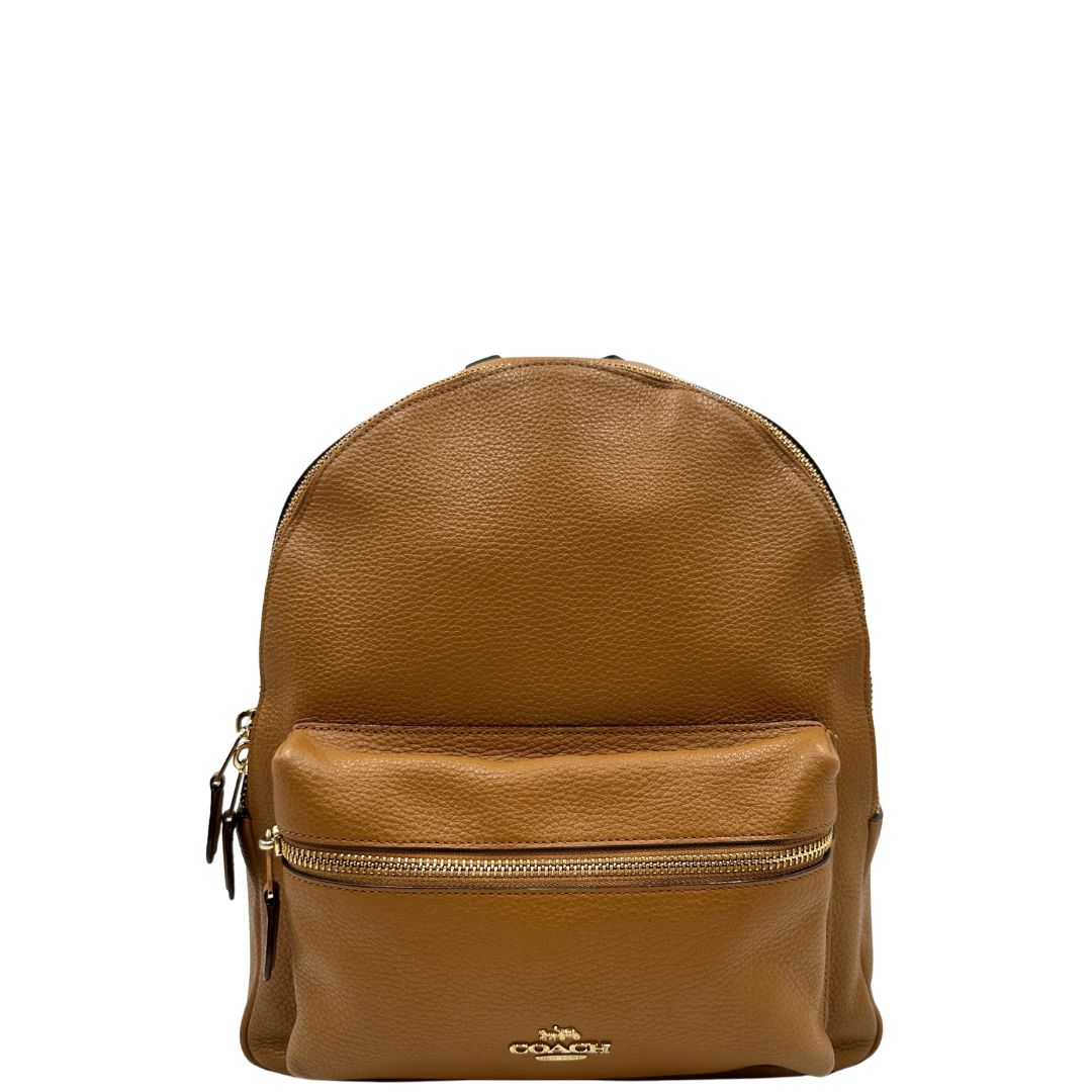 front Zaino Coach in pelle martellata color cammello 