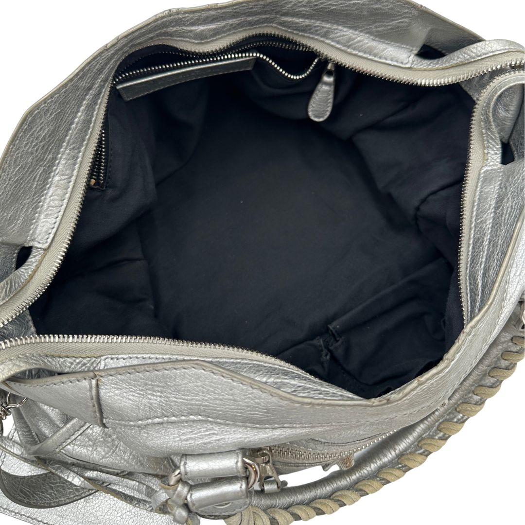 interno Borsa Balenciaga City in pelle Arena argentata 