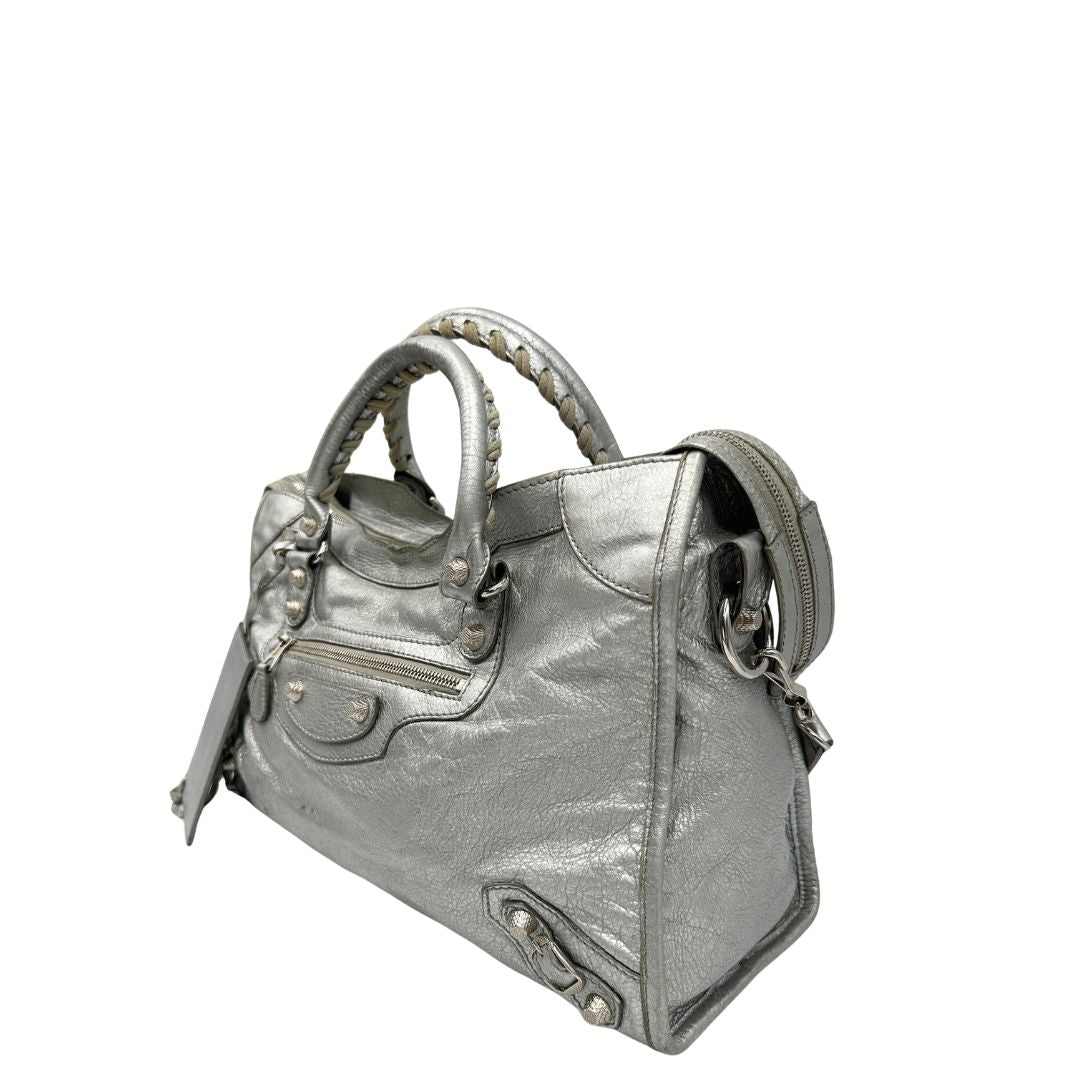 lato Borsa Balenciaga City in pelle Arena argentata 