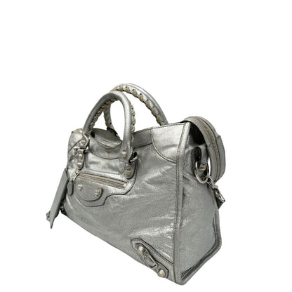 lato Borsa Balenciaga City in pelle Arena argentata 