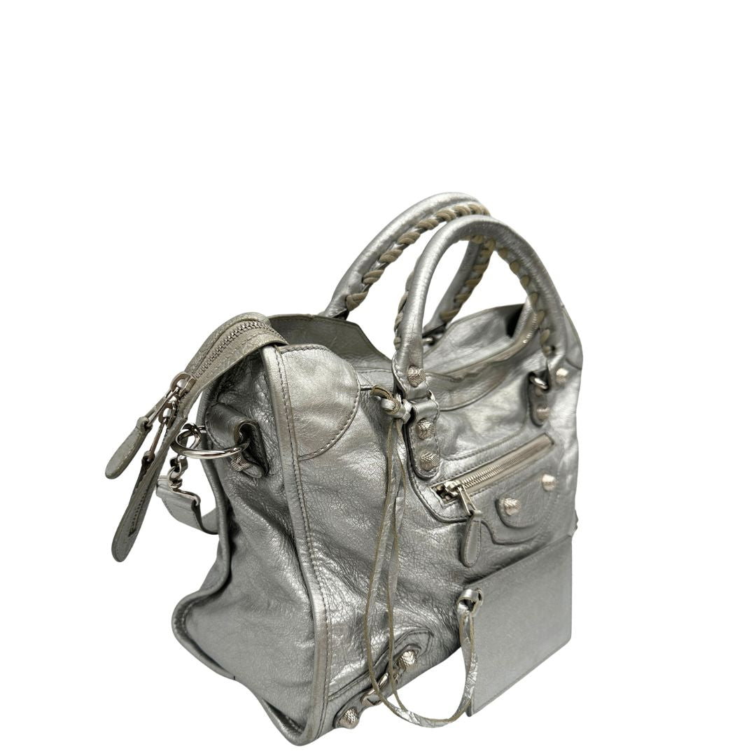 lato Borsa Balenciaga City in pelle Arena argentata 