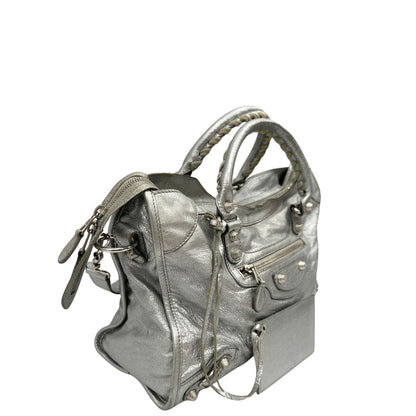 lato Borsa Balenciaga City in pelle Arena argentata 