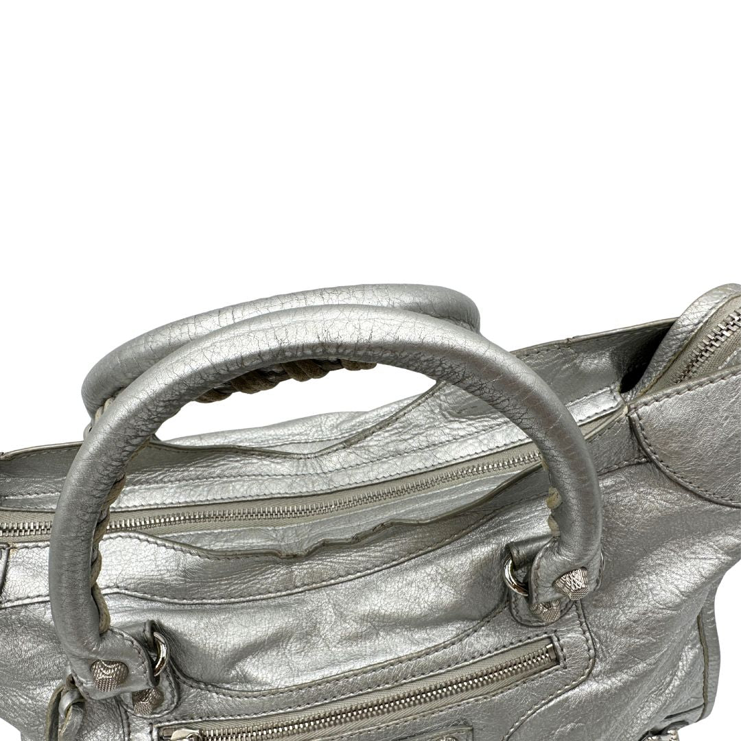 manici Borsa Balenciaga City in pelle Arena argentata 