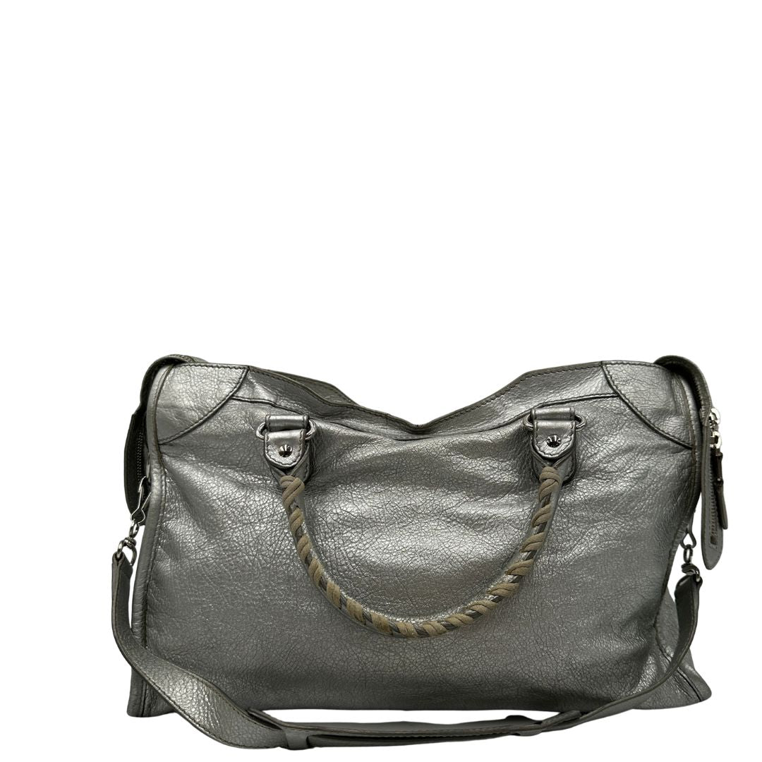retro Borsa Balenciaga City in pelle Arena argentata 