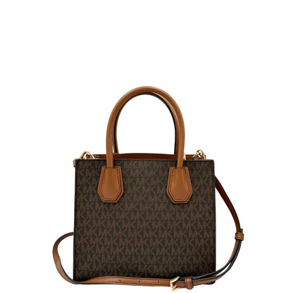 retro  Borsa MK in canvas sulle tonalità del marrone con stampa logo MK  
