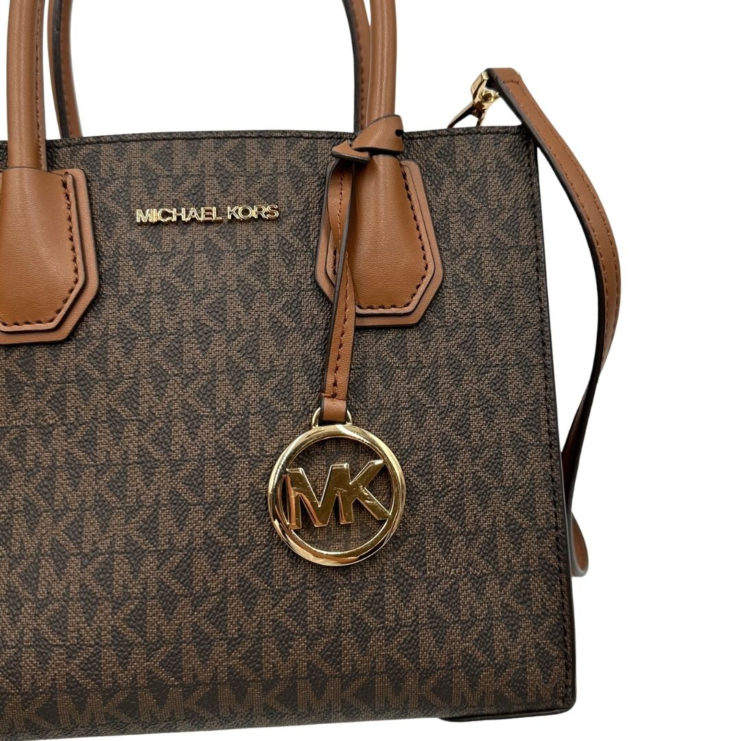 Borsa MK in canvas sulle tonalità del marrone con stampa logo MK 